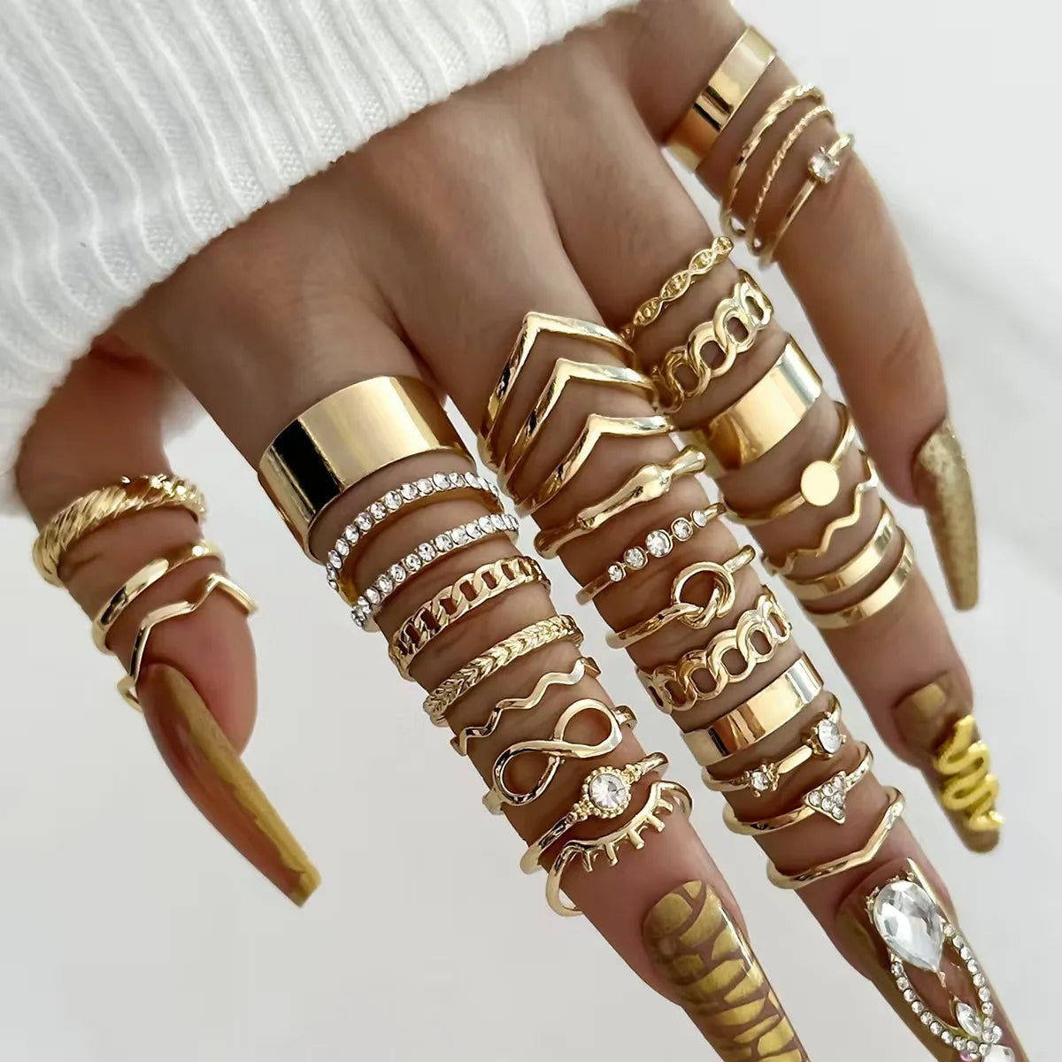30pcs Elegant Stacking Rings Trendy Infinity / Chain / Knot Design Inlaid Rhinestone Golden Daily Outfits Party Accessories